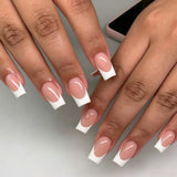 24pcs/Set Medium Square White French Press On Nails