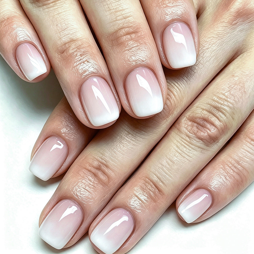 24pcs/Set Short Square Nude Pink-White Gradient Press On Nails