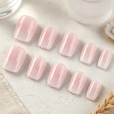 24pcs/Set Short Square Nude Pink-White Gradient Press On Nails