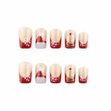 24pcs/Set Short Square Snowflake Christmas Hat Press On Nails
