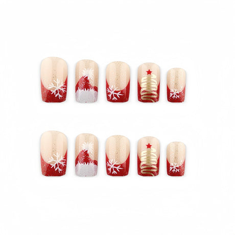 24pcs/Set Short Square Snowflake Christmas Hat Press On Nails