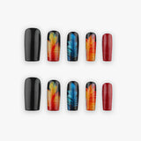 24pcs/Set Long Square Black-Orange Feather Press On Nails