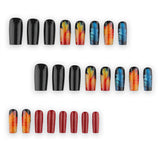 24pcs/Set Long Square Black-Orange Feather Press On Nails