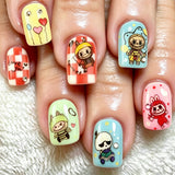 24pcs/Set Cartoon Labubu Short Squoval Press On Nails