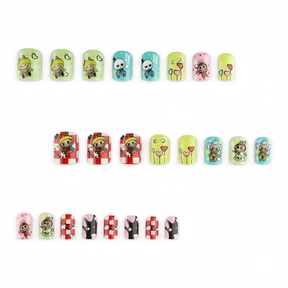 24pcs/Set Cartoon Labubu Short Squoval Press On Nails