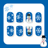 24pcs/Set Christmas Short Snowflake Snowman Blue Press On Nails