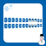 24pcs/Set Christmas Short Snowflake Snowman Blue Press On Nails