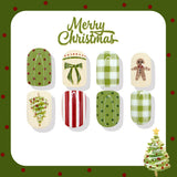 24pcs/Set Christmas Tree Gingerbread Man Plaid Polka Dot Bow Short Square Press On Nails