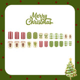 24pcs/Set Christmas Tree Gingerbread Man Plaid Polka Dot Bow Short Square Press On Nails
