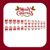 24pcs/Set Red Christmas Hat French Bow Short Oval Press On Nails