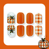 24pcs/Set Fall Thanksgiving Plaid Pumpkin Short Square Press On Nails