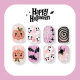 24pcs/Set  Halloween Pumpkin Ghost Bat Short Square Press On Nails