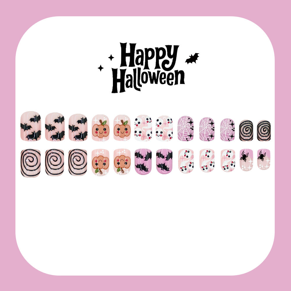 24pcs/Set  Halloween Pumpkin Ghost Bat Short Square Press On Nails
