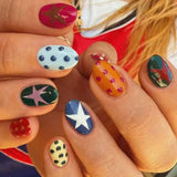 24pcs/Set Star Polka Dot Multicolor Short Oval Press On Nails