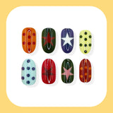 24pcs/Set Star Polka Dot Multicolor Short Oval Press On Nails