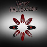 24pcs/Set Medium Almond Dark Red Cat Eye Spider Rhinestone Halloween Press On Nails