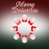 24pcs/Set Short Square Red French Christmas Hat Striped Snowflake Christmas Press On Nails