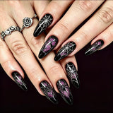 24pcs/Set Medium Almond Purple Ombre Spider Web Halloween Press On Nails