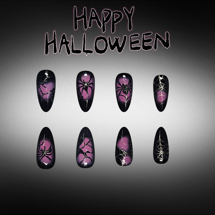 24pcs/Set Medium Almond Purple Ombre Spider Web Halloween Press On Nails