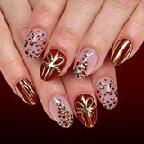 24pcs/Set Short Oval Gold Bow Polka Dot Christmas Tree Press On Nails