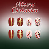 24pcs/Set Short Oval Gold Bow Polka Dot Christmas Tree Press On Nails