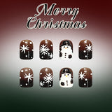 24pcs/Set Short Square Black French Snowflake Snowman Christmas Press On Nails