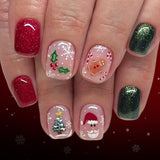 24pcs/Set Short Square Santa Claus Gingerbread Man Christmas Tree Snowflake Press On Nails