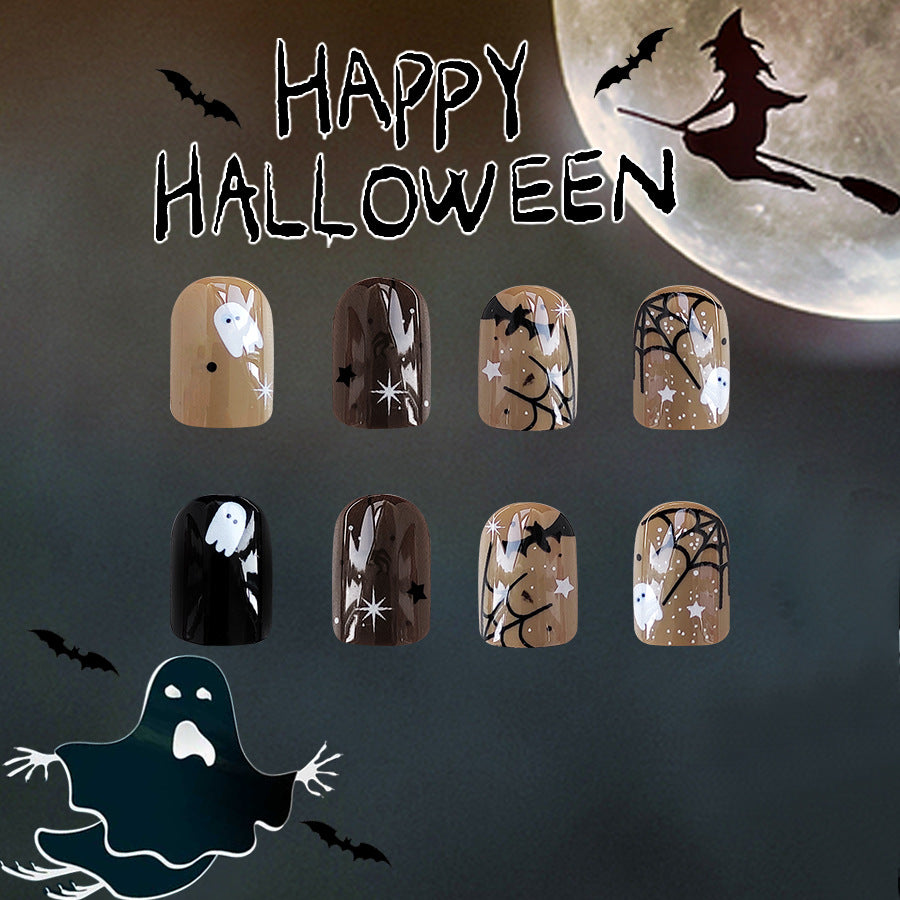24pcs/Set Short Square Spider Web Ghost Bat Halloween Press On Nails