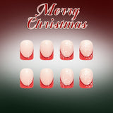24pcs/Set Short Square Red French White Snowflake Christmas Press On Nails