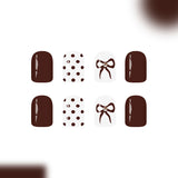 24pcs/Set Short Square Fall Winter Red Polka Dot Bow Press On Nails