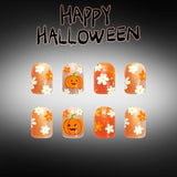 24pcs/Set Short Square Orange Glitter Floral Pumpkin Halloween Press On Nails