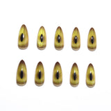 24pcs/Set Dark Cat Eye Green Pupil Medium Almond Press On Nails