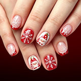 24pcs/Set Short Square Christmas Tree Red French Snowflake Press On Nails