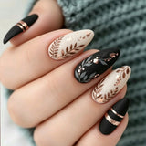 24pcs/Set Leaf French Matte Medium Almond Press On Nails