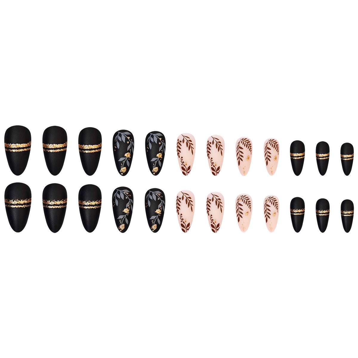 24pcs/Set Leaf French Matte Medium Almond Press On Nails