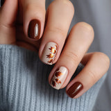 24pcs/Set Short Square Fall Winter Maple Leaf Stripe Press On Nails