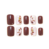 24pcs/Set Short Square Fall Winter Maple Leaf Stripe Press On Nails