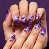 24pcs/Set Halloween Purple Gradient Black Bat Medium Almond Press On Nails