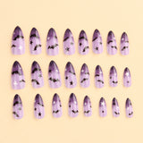 24pcs/Set Halloween Purple Gradient Black Bat Medium Almond Press On Nails