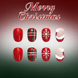 24pcs/Set Short Oval French Christmas Hat Snowflake Press On Nails