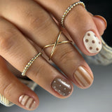 24pcs/Set Brown Striped Polka Dot Short Square Press On Nails
