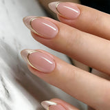 24pcs/Set Cat Eye Gold Trim French Medium Almond Press On Nails
