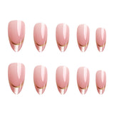 24pcs/Set Cat Eye Gold Trim French Medium Almond Press On Nails