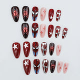 24pcs/Set Shiny Red Mirror Spider-Man Medium Almond Halloween Press On Nails